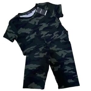 Women's Camo 2 Piece Matching Crop Top & Biker Short Set